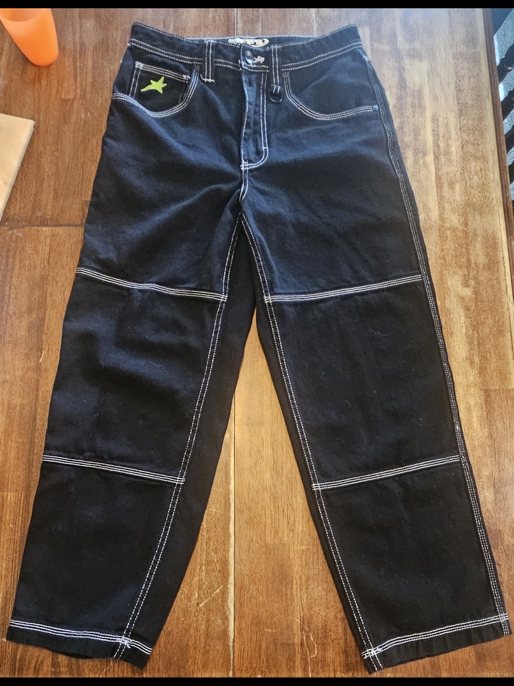 Empyre Y2K Star Black Carpenter Skate Jeans with White Contrast Stitching